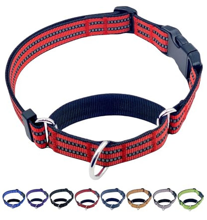 Martingale Dog Collars with Quick Release Buckle, Heavy Duty Nylon Reflective Dog Collar, NO Pull Walking Training Collar for Large, Medium, Small Dogs (Red, Small) - color: Red, size: Small