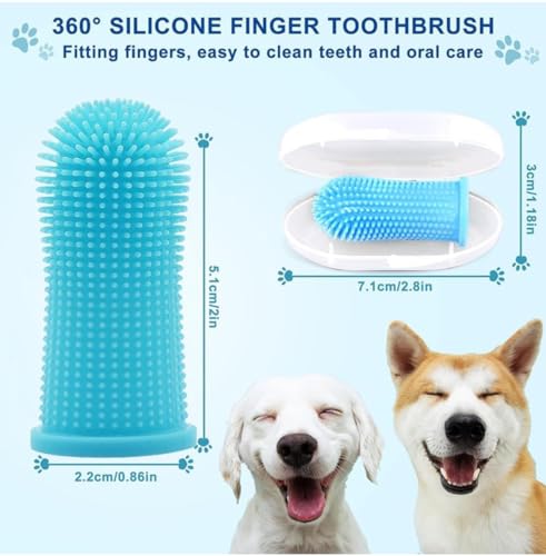 Gomoly Pet Toothbrush, 360 ° Dog Tooth Cleaning Set, Cat Finger Cover Toot-hbrush for Cleaning Tongue Coating and Tooth Care, Pet Silicone Finger Cover Toothbrush Set of 2 with Case (Pink, Large) - color: Pink