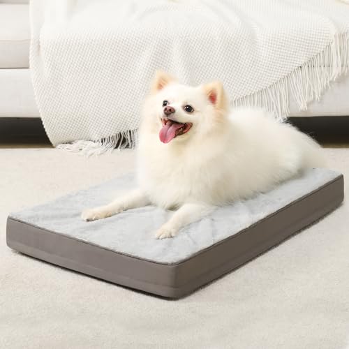 KSIIA Orthopedic Dog Bed, Deluxe Plush Waterproof, 29 x 18 Inch, Gray, 3-Inch Thick High-Density Egg Crate Foam, Removable Cover, Machine Washable - color: Light Grey, size: 29.0"L x 18.0"W x 3.0"Th