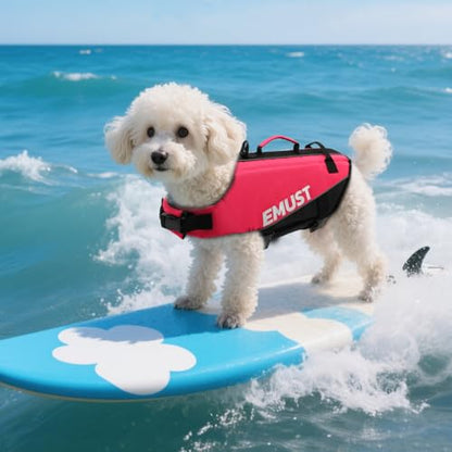 EMUST Dog Life Vests, Adjustable XS Dog Life Jacket with Rescue Handle, Puppy Flotation Vest for Small/Medium/Large Dogs, Rosepink, XS - color: Rose Pink, size: XS