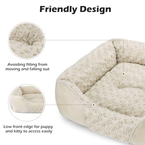 INVENHO Large Dog Bed Rectangle Washable Orthopedic Soft Calming Sleeping Durable Pet Cuddler with Anti-Slip Bottom - color: Cream, size: L(30"x 24"x 9")