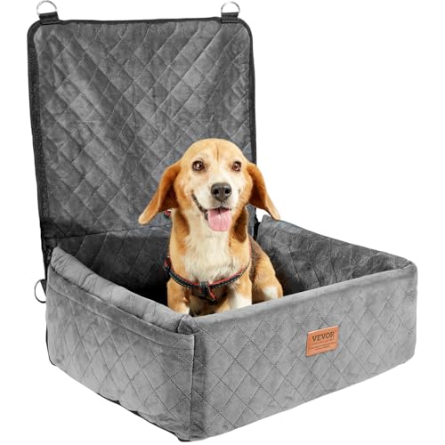 VEVOR Dog Car Seat, Dog Booster Seat for Car with a Storage Pocket, Clip-On Safety Leash, Sponge and PP Cotton Filling, Vehicle Bed for Small & Medium Dogs up to 40lbs,Gray - color: Gray