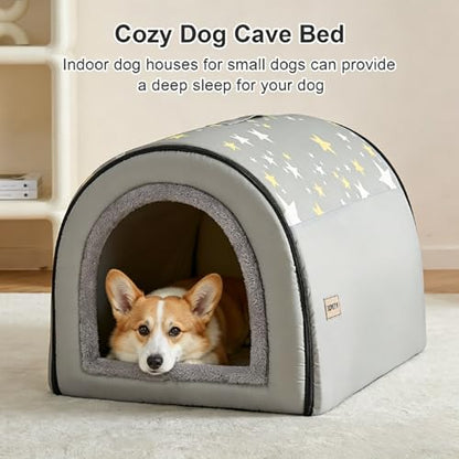 Jiupety Indoor Dog House, 2-in-1 Portable Foldable House Bed with Cover, Pet Tent & Cave Bed for Medium Dogs, XL(28"×21"×19"), Up to 40 Lb, Grey - style: XL