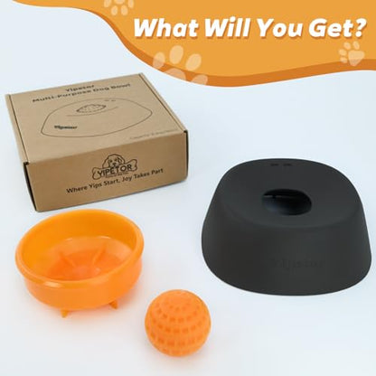 Yipetor Slow Feeder Dog Bowls for Liquid Treat, 【Enrichment Ball-Roll】 Bone Broth Dog Lick Bowl, 3/4 Cup Yogurt Pup Lick Toy for Large Medium Small Breeds Dietary Supplement/Post-op Nutrition - color: black