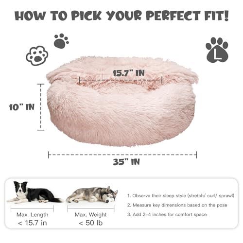 Himax Dog Beds for Large Dogs, Donut Dogs Beds with Blanket Attached, Calming Dog Bed Washable (20"/26"/35") Beige - color: Beige, size: 35.0"L x 35.0"W x 10.0"Th
