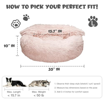 Himax Dog Beds for Large Dogs, Donut Dogs Beds with Blanket Attached, Calming Dog Bed Washable (20"/26"/35") Beige - color: Beige, size: 35.0"L x 35.0"W x 10.0"Th