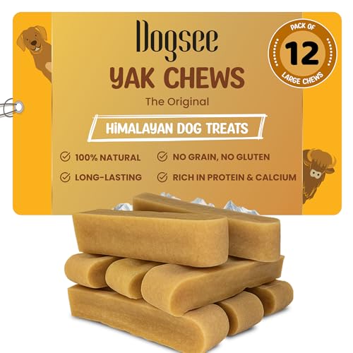 Dogsee Original Yak Cheese Himalayan Dog Chews 3lb (Large - 12 Bars) .100% Natural, 60% Protein, Dog Treats for Large Breed Dog Chews Long Lasting for Aggressive Chewers - size: Large (Pack of 12)