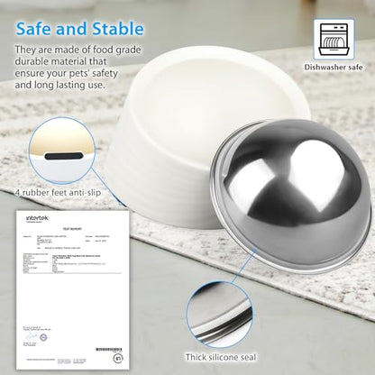 Uppetly Tilted Slanted Dog Bowl 1 Cup, 15° Tilted Stainless Steel Dog Cat Food Bowl, Non-Slip & Non-Spill Pet Feeder with Elevated Detachable Melamine Stand, Easy to Get Food Dish, Medium White