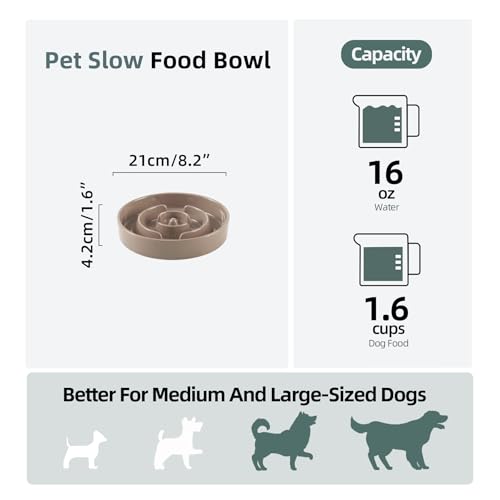 Havniva Ceramic Slow Feeder Dog Bowls, 1.6 Cups Dog Bowl Slow Feeding for Medium Breed, 8.2inch Puzzle Dog Food Bowl Slow Feeder Non-Slip Anti-Gulping and Anti-Choking Reduces Bloating - color: 1 x Brown Coffee-A, size: 8.2inch