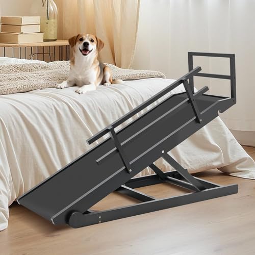 SLSY Dog Ramp for Bed & Couch, Folding Adjustable Pet Ramp with Non-Slip Rubber Mat, 55" Long, 5 Height Settings (15.7"–27.5"), Portable Wooden Dog Ramp Supports up to 220 lbs - color: Black, size: L for 27.5''H Bed