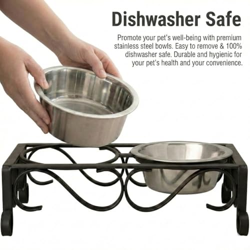 Loving Pets Elevated Dog Bowls – Raised Stainless Steel Dog Bowls with Steel Stand – Non-Skid, No Spill Feeder for Small, Medium & Large Dogs – Easy to Clean, Durable Raised Dog Feeding Station - color: Matte Black, size: 1 Quart