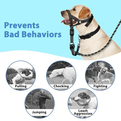 BARKLESS Soft Dog Head Collar, Patented Padded No Pull Head Halter, Training Nose Leash with Safety Link for Medium Large Dogs, Adjustable Muzzle Leash, Easy Control for Walking(Black, L) - size: L (Snout 9.5"-14")