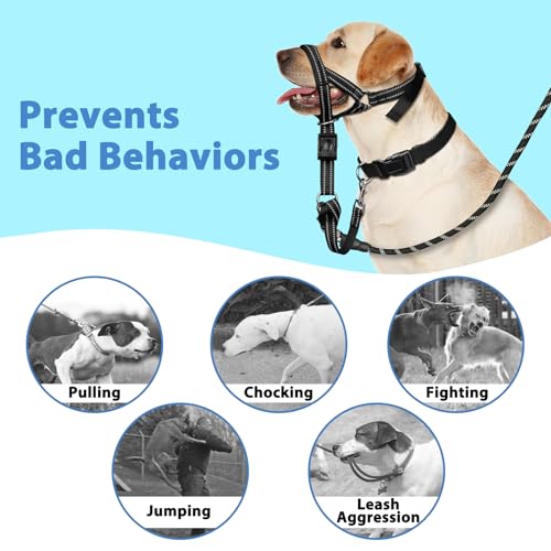 BARKLESS Soft Dog Head Collar, Patented Padded No Pull Head Halter, Training Nose Leash with Safety Link for Medium Large Dogs, Adjustable Muzzle Leash, Easy Control for Walking(Black, XL) - size: XL (Snout 12"-17.5")