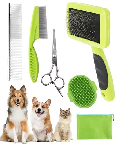 Dog Brush for Shedding Grooming,6 Pack Long-Pin Brush Set for Long Haired Dog Cat Goldendoodles Poodles Doodles Green - color: B-Green