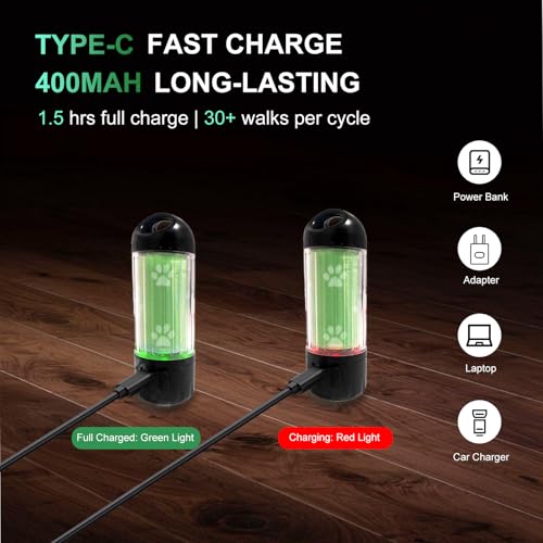 Tubasion 3-in-1 Dog Poop Bag Holder with Flashlight 7-Color, USB-C Rechargeable doggie bag holder for leash, IPX6 Waterproof Anti-Slip Clip Pet Waste Bag Dispenser for Walking (2 Dispensers, 60 Bags) - style: 2 Dispensers, 60 Bags