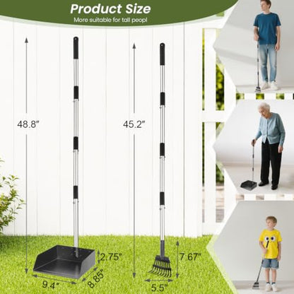 T2Y Pooper Scooper, Long Handle Dog Pooper Scooper, Adjustable Stainless Steel Rake & Extra Large Tray, Antirust & Durable Poop Scoopers for Yard, Lawn, Snowfield, Suitable for Multi-Dog Family - size: Rake & Large Tray