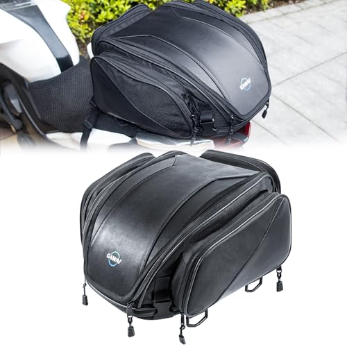 Motorcycle Tail Bag, Upgrade 18L-22L Expandable Sissy Bar Motorcycle Backpack, Waterproof Motorcycles Seat Travel Rear Rack Bag, Motorbike Helmet Bag with Waterproof Rain Cover - color: Motorcycle Luggage Bag