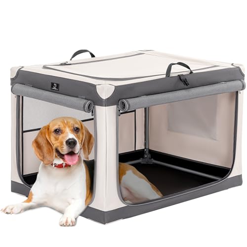 30" Collapsible Dog Crate for Medium Dogs - Portable Soft Travel Kennel with Lockable Zippers, Waterproof Base, Washable Cover, Patented Screw Frame for Adjustable Tension, Outdoor, Indoor, Car Use - color: Grey, size: 30.0"L x 20.0"W x 19.0"H