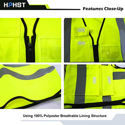 5 Pockets High Visibility Reflective Safety Vest,Zipper Front, Meets ANSI/ISEA Standards - color: Yellow, size: Small