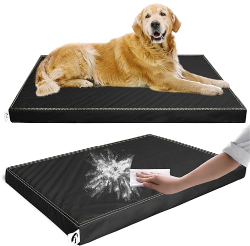 Waterproof Leather Dog Bed Crate Mat Pet Pad for Large Dogs, Wipeable Easy to Clean Vinyl Mattress, Pee Proof Kennel Liner Suitable for Pet Up to 120 lbs - color: Black, size: 46"L x 28"W x 3"Th