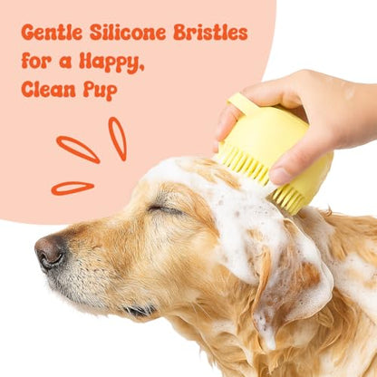 HamInWay Dog Bath Brush, 2-in-1 Dog Brush for Grooming with Built-in Shampoo Dispenser, Gentle Silicone Bristles for Bath & Massage,Easy Clean Design for Dog, Cats & Small Pets, Pink - color: Pink