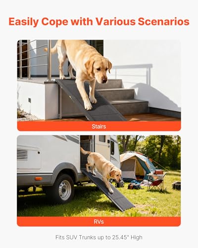 VEVOR Dog Ramp for Cars, 71" L x 20" W, Folding Pet Ramps for Medium & Large Dogs up to 250lbs, Pet Stair Ramp with Non-Slip Oxford Fabric Surface, Portable Outdoor Dog Car Ramps for SUV & Truck