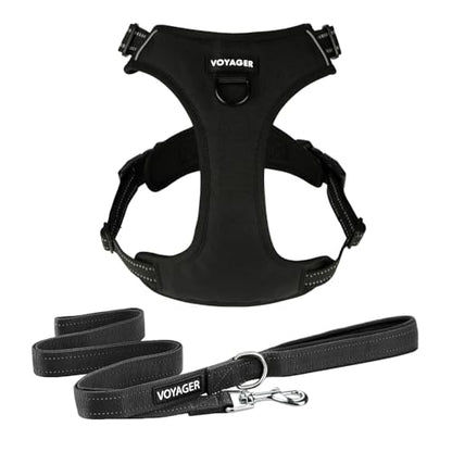 Voyager Dog Harness Dual Leash Attachment No-Pull Control Adjustable Soft but Strong Pet Harness for Medium and Large Dogs with 3M Reflective Technology, Leash Set Black Nylon, S (Chest: 16-20") - color: Leash Set Black Nylon, size: S (Chest: 16 - 20")