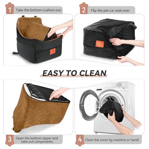 GL GLENSLAVE Dog Car Seat for Small/Medium Dogs, Dog Booster Car Seats with Thick Cushion for Dogs Under 35lbs, Detachable Washable Pet Carseat with Storage Pockets, 2 Safety Belts(Black/Coffee) - color: Black/Coffee