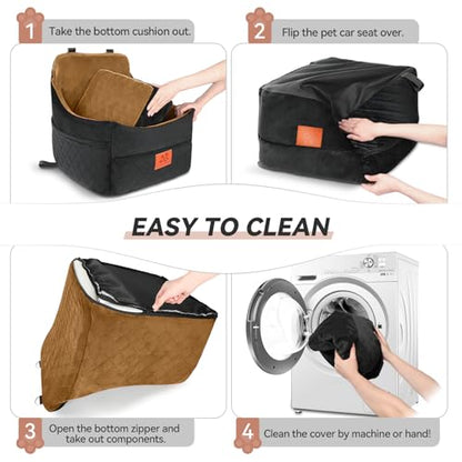 GL GLENSLAVE Dog Car Seat for Small/Medium Dogs, Dog Booster Car Seats with Thick Cushion for Dogs Under 35lbs, Detachable Washable Pet Carseat with Storage Pockets, 2 Safety Belts(Black/Coffee) - color: Black/Coffee