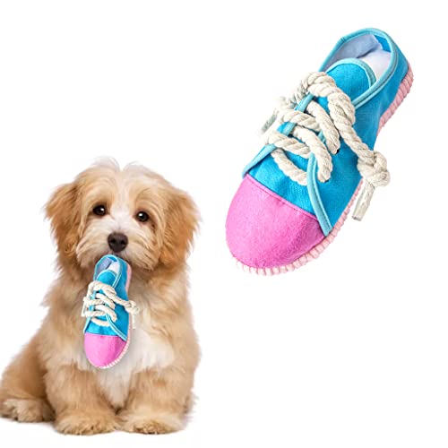 Vocheer Durable Dog Chew Toy - Interactive Squeaky Shoe Toy for Puppy to Medium Dogs, Machine Washable (Blue) - color: Blue