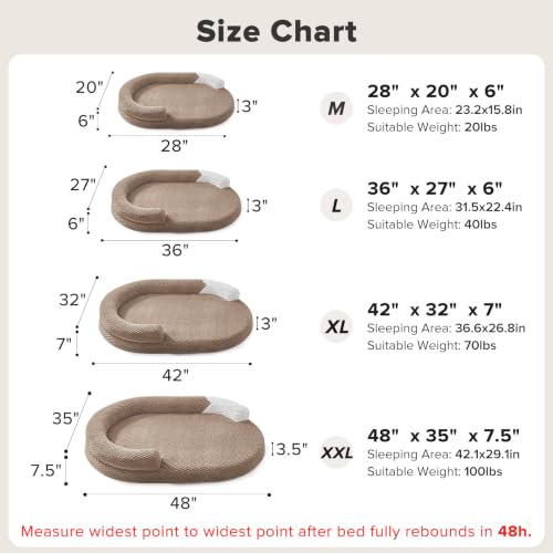 JOEJOY XL Orthopedic Dog Beds Large Sized Dog, Extra Large Washable Waterproof Oval Large Dog Bed with Removable Cover, Egg-Crate Foam Pet Bed with Bolster Sides & Non-Skid Bottom, Brown, 42''x31'' - color: Brown, size: XL(42"x 32"x 7")