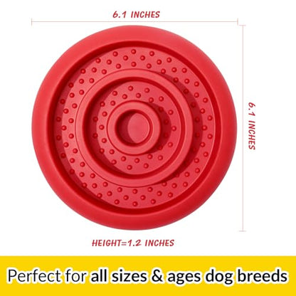 Slow Feeder Lick Mat for Dogs - Keep Them Busy - Natural Rubber Dog Frozen Treat Toys - Durable Interactive Enrichment Toys - Licking Dish for Dog De-Stressing, Red - color: Red