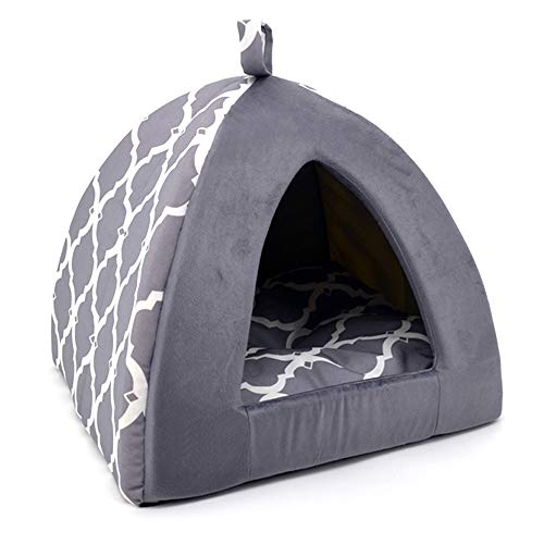 Best Pet Supplies Cat Bed for Indoor Cat, Domed Tent House with Removable Pillow, Covered Cat Cave for Small Dog, Puppies and All Breeds of Cats - Gray Lattice, 16 x 16 x H:14" - color: Gray Lattice, size: 16" x 16" x H:14"