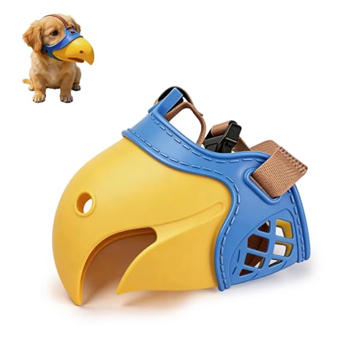 Dog Muzzle for Large & Medium Sized Dogs, Basket Muzzle for Dogs - Cute Hawk-Beak Design, Soft Breathable & Adjustable for Walking, Outdoor Activity & Crowded Places (1 Pack，Blue-Yellow) (L) - size: L