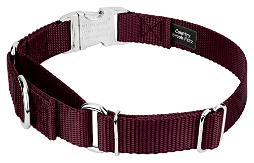 Country Brook Petz - Martingale Dog Collar - Heavy Duty Nylon Adjustable Martingale Dog Collar with Premium Buckle for Small Medium Large Breeds (5/8 Inch, Extra Small, Burgundy) - color: Burgundy, size: Extra Small (Pack of 1)