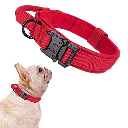 Tactical Dog Collar Adjustable Military Nylon Dog Collar with Control Handle and Heavy Duty Metal Buckle for Medium and Large Dogs (Red,S) - color: Red, size: Small (Pack of 1)