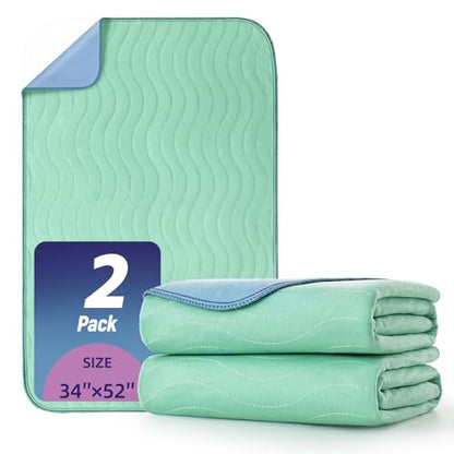 Pee Pads for Adults, Kids and Pets, Cotton-Like Surface, Machine Washable, 100% Leak Prevention with Waterproof TPU Layer (2 Pack, 34*52 inch) - size: 2 pack, 34*52 inch