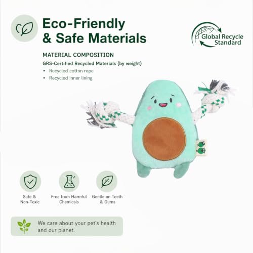 Green Sheep Puppy Plush Dog Toy, No Stuffing Squeaky Toy with Recycled Cotton Rope for Teething, Comfort and Gentle Play, Small Dogs and Puppies, Avacado - color: Avocado