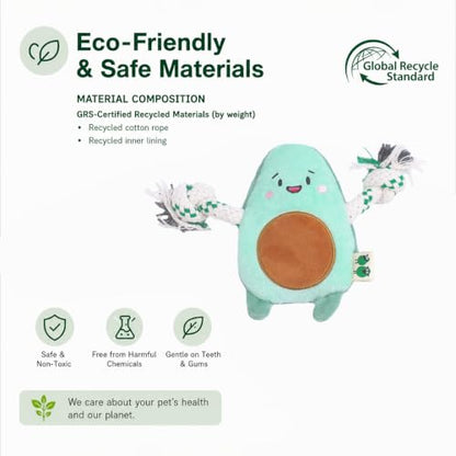 Green Sheep Puppy Plush Dog Toy, No Stuffing Squeaky Toy with Recycled Cotton Rope for Teething, Comfort and Gentle Play, Small Dogs and Puppies, Avacado - color: Avocado