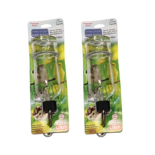 Lixit® Chew Proof Flat Sided Water Bottles for Rabbits, Ferrets, Rats, Birds, Hamsters, Guinea Pigs, Chinchillas Gerbils and Other Small Animals - Made in USA (Clear, 6 Ounce Pack of 2) - color: Clear (Pack of 2), size: 6 Ounce