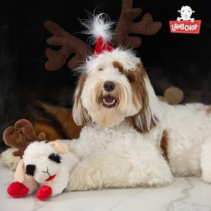 Multipet Lamb Chop Dog Plush Toy w/ Holiday Antlers - Squeaky Toy for All Dogs - Extra Soft Plush - Stuffed Animal for Cuddling & Playing (6”, Cream/Brown) - size: 6", style: Holiday Antlers