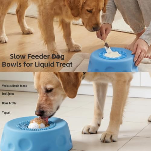 Slow Feeder Dog Bowl with Rolling Ball for Dogs Anti-Slip Lick Bowl for Liquid Treats, Bone Broth, Yogurt & Wet Food, Interactive Pet Feeding Toy and Enrichment Ball-Roll for Small to Large Breeds
