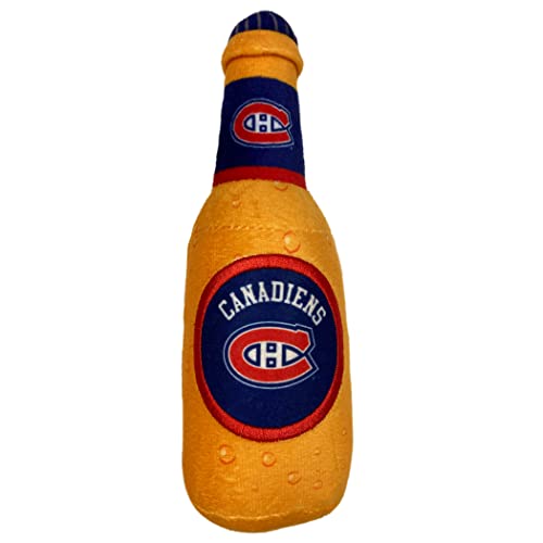 Pets First NHL Montreal Canadiens Beer Bottle Plush Dog & Cat Toy- Cutest Stadium SODA Bottle Snack Plush Toy for Dogs & Cats with Inner Squeaker & Beautiful Hockey Team/ Logo - color: Montreal Canadiens, style: NHL Beer Bottle Toy