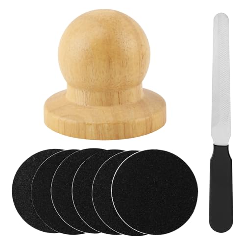 Dog Nail File Scratch Board Set, Round Wooden Paw Scratch Board, Includes 6 Replaceable Sandpaper Discs and Pet Claw File, Nail Care Grooming Tool for Dogs, Helps Smooth Claws