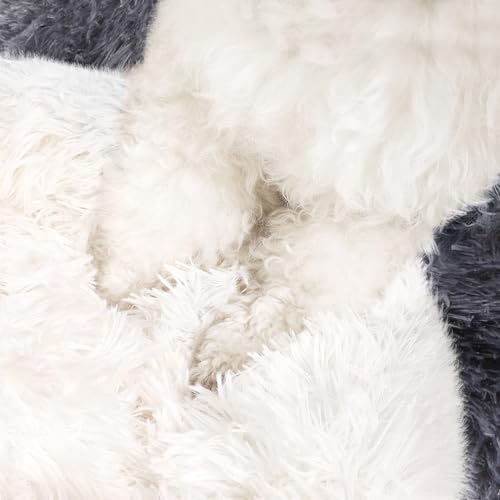 NOYAL Round Hooded Donut Dog Bed for Small & Medium Pets - Plush Fluffy Anti-Anxiety Cat Cave Bed with Cover - color: Bandhnu Dark grey, size: Medium 23.6''