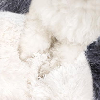 NOYAL Round Hooded Donut Dog Bed for Small & Medium Pets - Plush Fluffy Anti-Anxiety Cat Cave Bed with Cover - color: Bandhnu Dark grey, size: Medium 23.6''