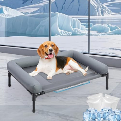 34'' Cooling Elevated Dog Bed with Pillow,Outdoor Indoor Raised Dogs Bed with Four Ice Pack, Breathable Dog Cot Beds with Teslin Small Medium Size Dogs,Outdoor Pet Hammock Bed, Outside Pet Beds(Small) - size: Small(34.3"L x 21.8"W x 7"Th)