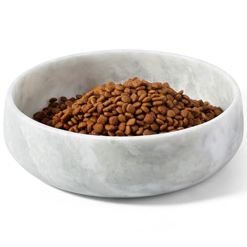 Karibiber Grey Marble Dog Bowl, 6lbs Non-Slip,Non-Tipping Heavy Dogs Food Bowl, Large Dog Dish, Weighted Food and Water Bowls for Large Dogs, Natural Marble, Easy to Clean, Holds 6 Cups - color: Grey, size: L