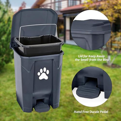 tebiete Dog Poop Trash Can Outdoors Pet Waste Station with Lid Dog Waste Disposal Container with Removable Inner Bin Bucket Hands-Free Pedal Garden Yard Home with Waste Bags, Grey - color: 1Pack Grey