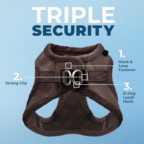 Best Pet Supplies - All Weather Plush, Reflective, No Pull Harness for Small, Medium Dogs, Cats - Secure with Hook & Loop Fastener, Buckle, Double D-Rings - Chocolate Suede, S - color: Chocolate Suede, size: S